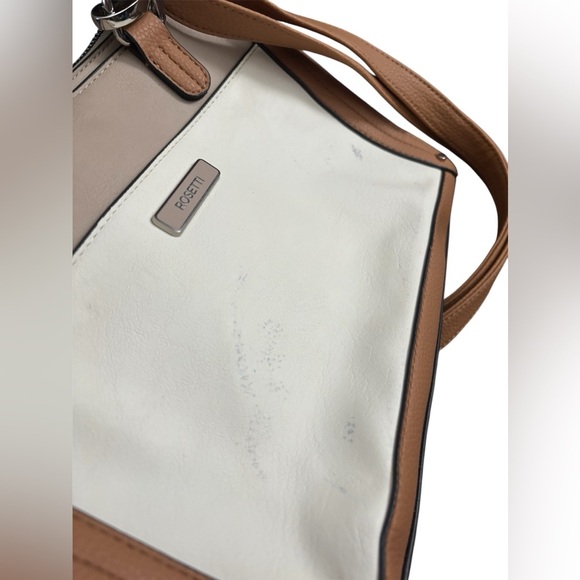 Rosetti Tan and White Rectangle Crossbody Satchel Bag - Picture 8 of 14
